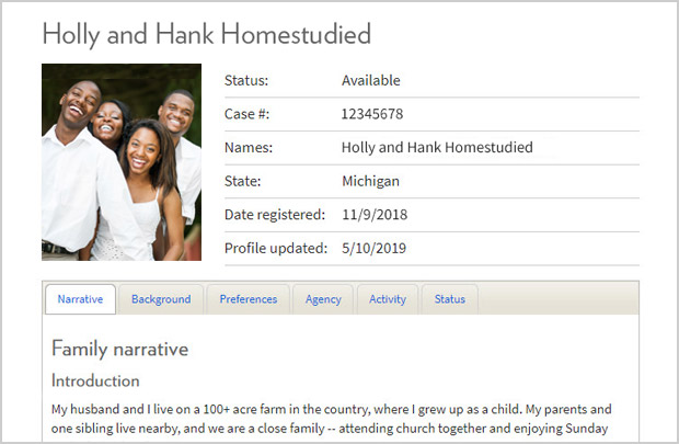 AdoptUSKids family profile