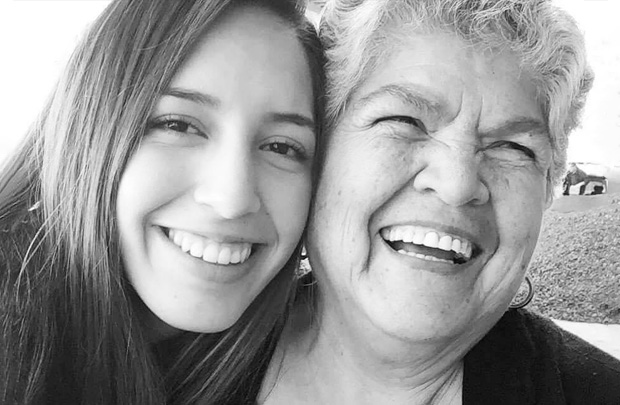 Sarahi and her grandmother laughing together 