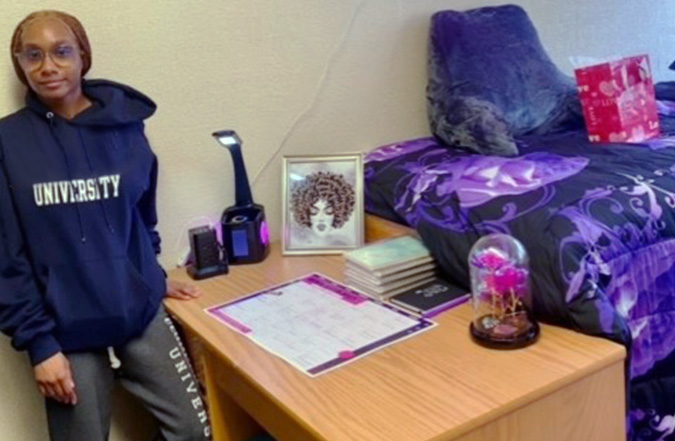 Ty’Airah in her dorm room